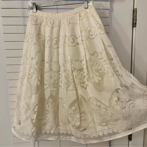 A. Peach Floral Lace Midi Skirt A-Line Size M White Milkmaid Bridal Modest Angel - Picture 4 of 16